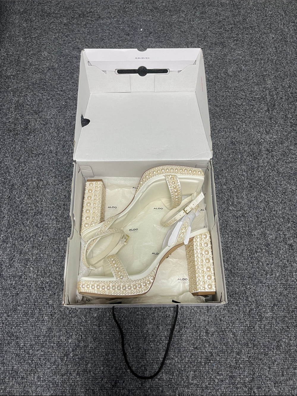 ALDO Ivory Pearl & Crystal Block Heel Sandals